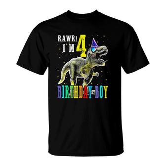 Rawr I'm 4Th Birthday Boy Dinosaur Party For 4 Year Old Boy T-Shirt | Mazezy UK