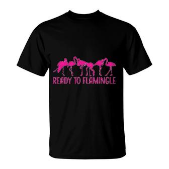 Ready To Flamingle Pink Flock Of Flamingos T-Shirt | Mazezy