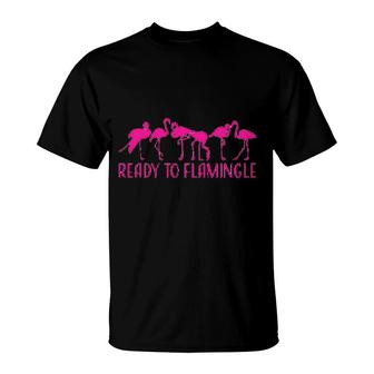 Ready To Flamingle Pink Flock Of Flamingos T-Shirt | Mazezy