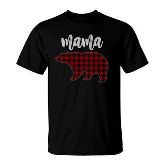 Red Plaid Mama Bear Matching Family Pajama T-Shirt | Mazezy