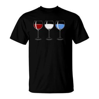 Red White Blue Wine Glasses American Flag 4Th Of July T-Shirt | Mazezy