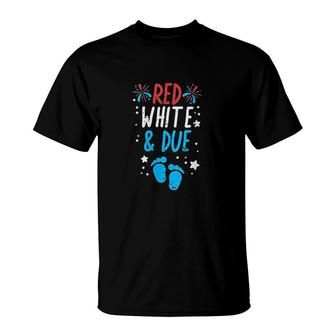Red White Due Baby Shower 4th Of July Pregnancy Announcement T-Shirt - Seseable