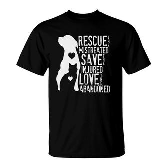 Rescue, Save, Love Animal Rescue, Dog Lover Cat Lover T-Shirt | Mazezy