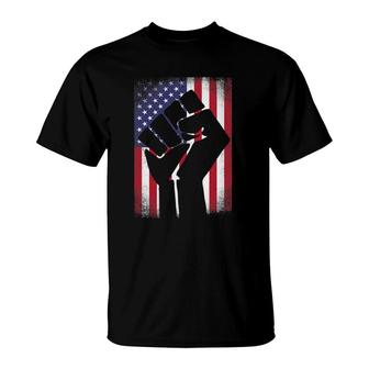 Resist Distressed Usa Flag - Raised Fist With American Flag T-Shirt | Mazezy