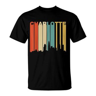 Retro 1970s Style Charlotte North Carolina Skyline T-Shirt | Mazezy