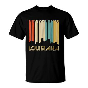 Retro 1970s Style New Orleans Louisiana Skyline T-Shirt | Mazezy