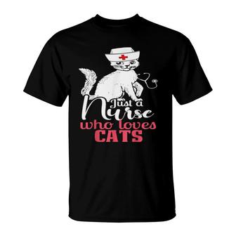 Retro For Cat Lovers, Cat, Just A Nurse Who Loves Cats T-Shirt | Mazezy
