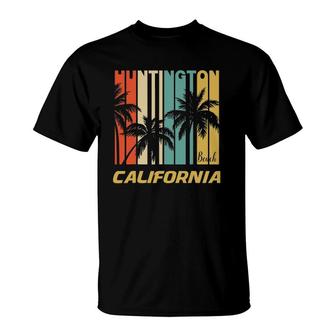 Retro Huntington Beach California Palm Trees Vacation T-Shirt | Mazezy