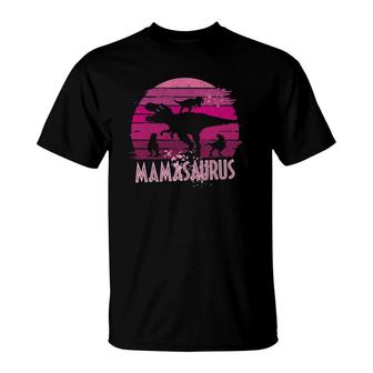Retro Mamasaurus Rex - 3 Kids Sunset Funny Mother's Day Gift T-Shirt | Mazezy