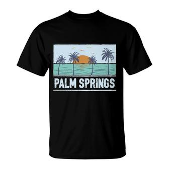 Retro Palm Springs California Tropical Sunset Beach Vacation T-Shirt | Mazezy