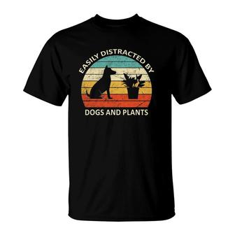 Retro Pet Dog Plant Lover Easily Distracted By Dogs & Plants T-Shirt | Mazezy