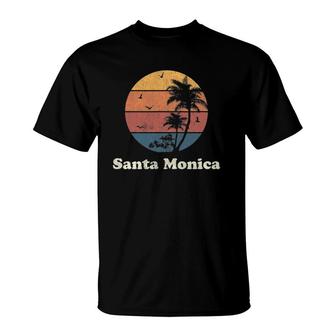 Retro Santa Monica Ca Vintage Sunset Palm Trees Tee T-Shirt | Mazezy