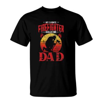 Retro Style My Favorite Firefighter Calls Me Dad Fathers Day T-Shirt | Mazezy