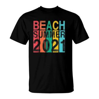 Retro Vintage Beach Vacation Summer 2021 Sunset Stripe Wear T-Shirt | Mazezy