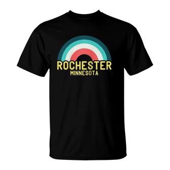 Rochester Minnesota Vintage Retro Rainbow Raglan Baseball Tee T-Shirt | Mazezy