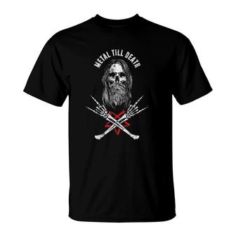 Rock Heavy Metal Till Death Bearded Skull Metalhead T-Shirt | Mazezy