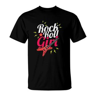 Rock N Roll Girl Guitarist Bassist Musician Women T-Shirt | Mazezy