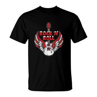 Rock N Roll Guitar With Wings T-Shirt | Mazezy
