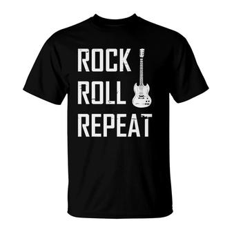 Rock Roll Repeat Bass Guitar T-Shirt | Mazezy