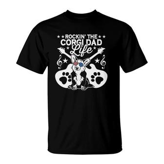 Rockin' The Corgi Dad Life Dog Lover Guitar Musician T-Shirt | Mazezy UK