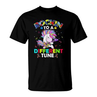 Rockin To A Different Tune Unicorn Autism Awareness Kids T-Shirt - Seseable