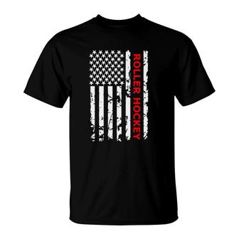 Roller Hockey American Flag T-Shirt | Mazezy