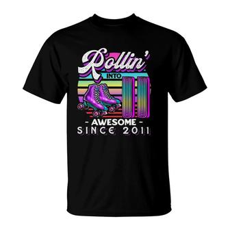 Rollin' Into 11 Awesome 2011 Roller Skating 11Th Birthday T-Shirt | Mazezy
