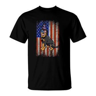 Rottweiler Dog 4Th Of July American Flag Sunglasses T-Shirt | Mazezy