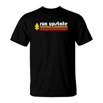Run Upstate - Retro Stripes Tree T-Shirt | Mazezy