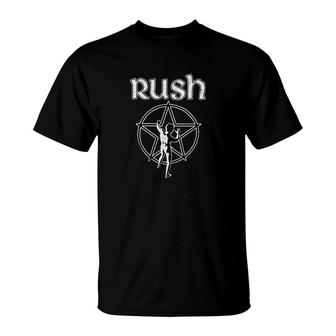 Rush Gold Starman Distressed T-Shirt | Mazezy