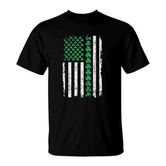 Saint Patty's Day Irish St Patrick's Day Shamrock American Flag T-Shirt | Mazezy