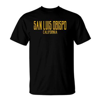 San Luis Obispo California Ca Vintage Text Amber Print Pullover T-Shirt | Mazezy