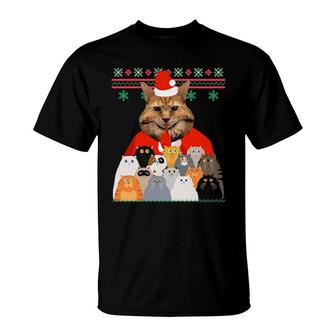 Santa Claus Believe Orange Cat Christmas Ugly Xmas T-Shirt | Mazezy