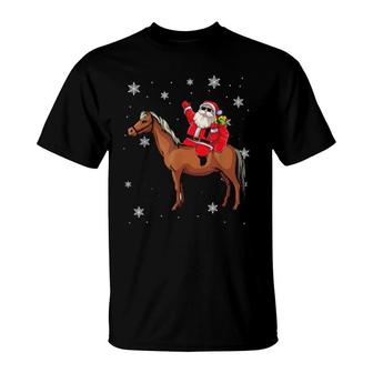 Santa Claus Riding Horse Pajama Christmas T-Shirt | Mazezy