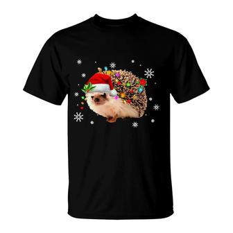 Santa Hedgehog Christmas Tree Light Pajama X-Mas Matching T-Shirt | Mazezy
