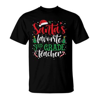 Santa's Favorite 3Rd Grade Teacher Christmas Santa Hat Light T-Shirt | Mazezy