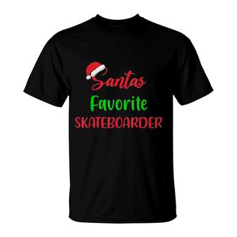 Santa’S Favorite Skateboarder Christmas Skateboarding Tee T-Shirt | Mazezy