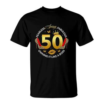Sassy And Fabulous 50 Years Old 50th Birthday Leopard Heels T-Shirt - Seseable
