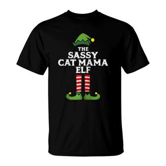 Sassy Cat Mama Elf Matching Family Group Couple Pajama T-Shirt | Mazezy