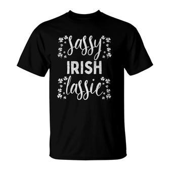 Sassy Irish Lassie St Patricks Day Girls Shamrock T-Shirt | Mazezy