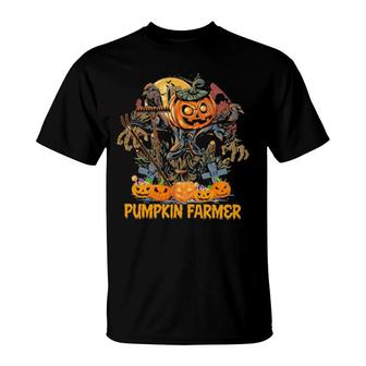 Scarecrow Pumpkin Farmer Halloween T-Shirt | Mazezy