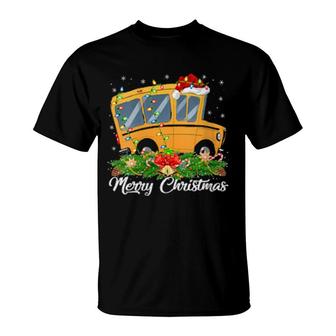 School Bus Matching Santa Hat School Bus Christmas T-Shirt | Mazezy