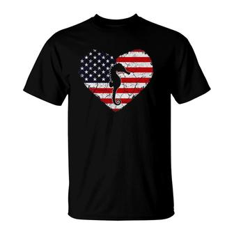Seahorse Vintage American Flag Love Heart T-Shirt | Mazezy