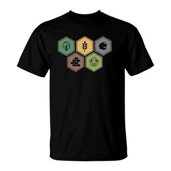 Settlers Board Game Inspired Minimalist Hex Design T-Shirt | Mazezy