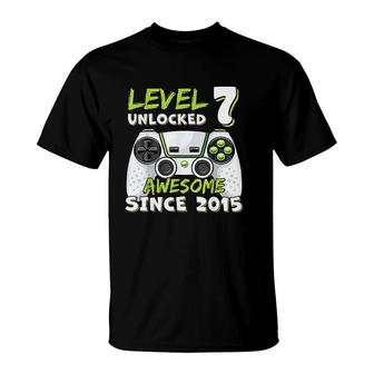 Seven 7yr BDay Son Boy Funny Gamer 7th 7 Years Old Birthday T-Shirt - Seseable