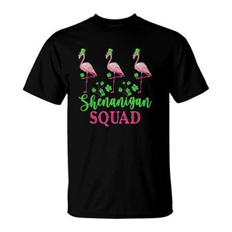 Shenanigan Squad Irish Flamingo Leprechaun St Patrick's Day T-Shirt | Mazezy