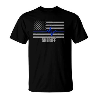 Sheriff Thin Blue Line Flag Law Enforcement T-Shirt | Mazezy AU