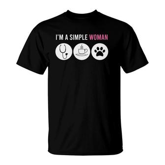 Simple Woman Nurse Coffee Dogs Funny Nurses Gifts For Women T-Shirt | Mazezy
