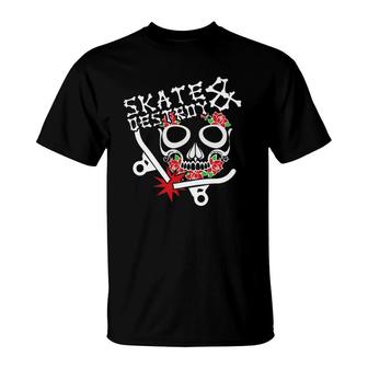 Skate & Destroy Skull And Flowers T-Shirt | Mazezy