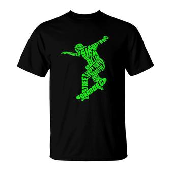 Skateboarding Typography Word Art Skateboarder T-Shirt | Mazezy